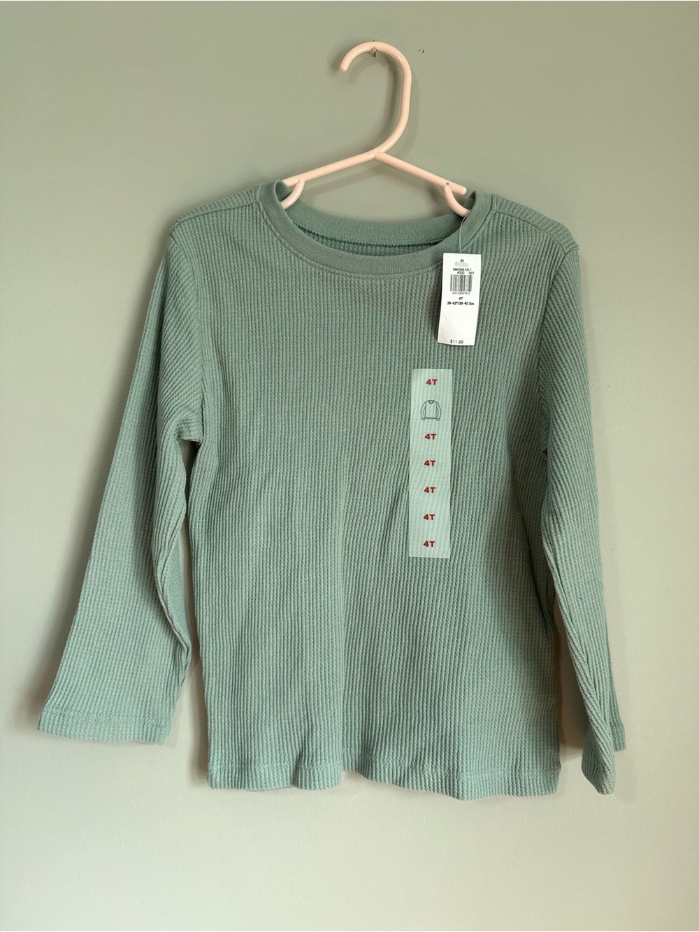 Old Navy Size 4T Long-Sleeve Waffle Tee Sage Green NWT